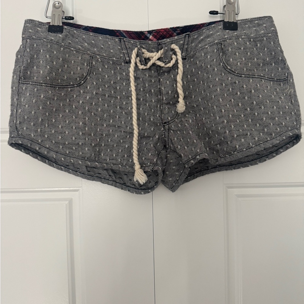 Y2K Hurley Extra Low Rise Shorty Shorts Grey Cotton Weave Womens Size 5